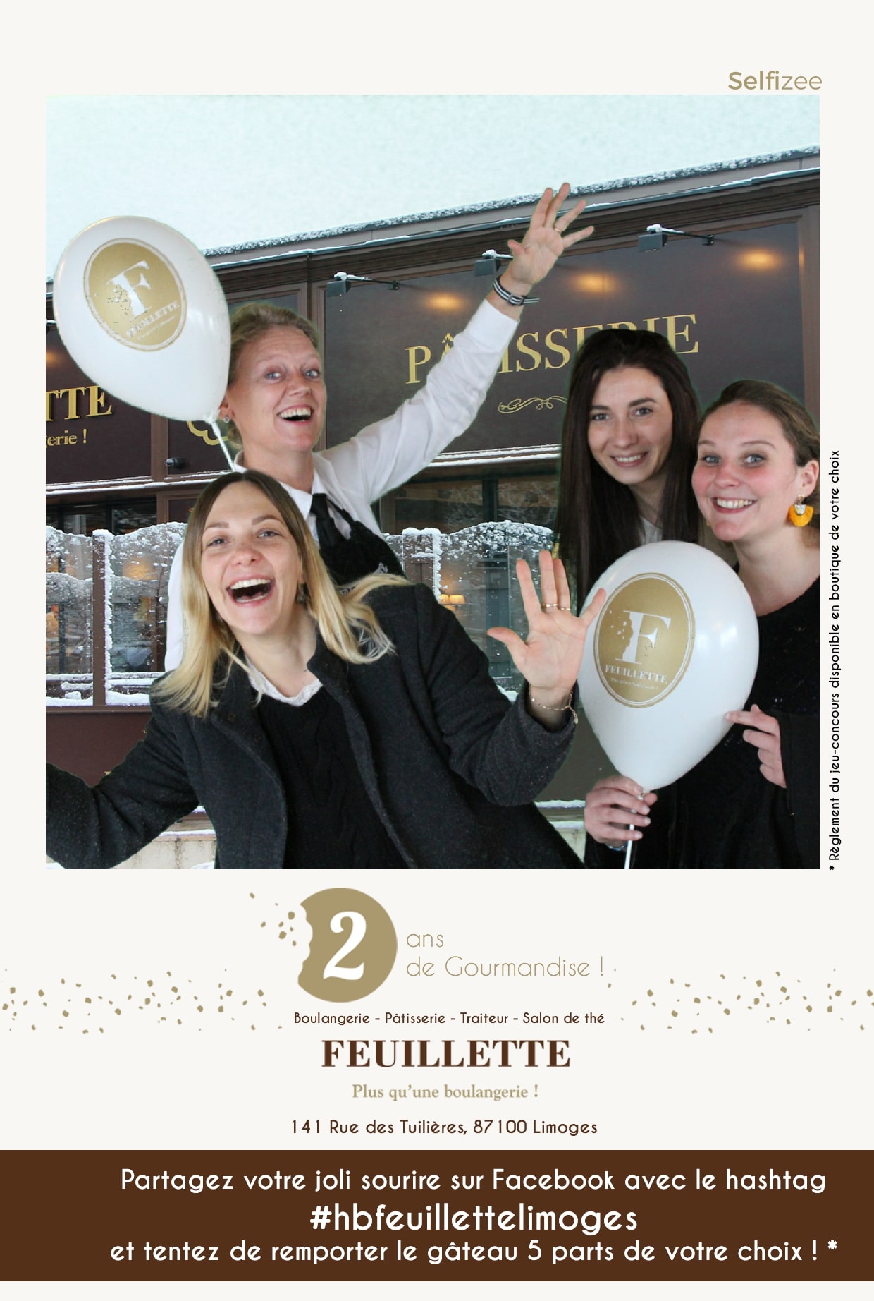 Animation selfie box pour fête anniversaire boulangerie Feuillette Limoges avec jeu concours Facebook avec selfies de la borne photo octobre 2019