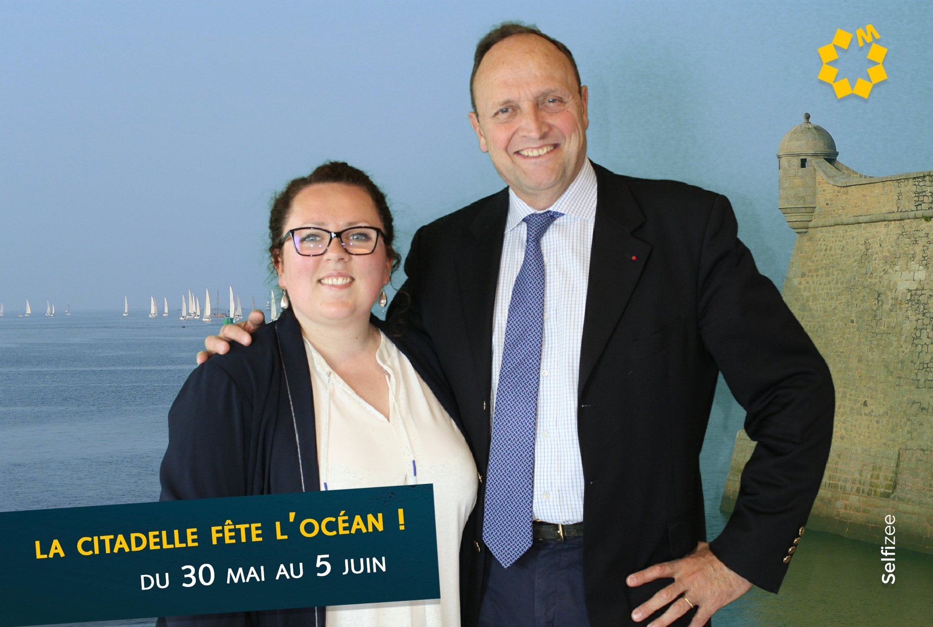 Borne photo avec animation fond vert au musée national de la Marine de Port-Louis près de Lorient en 2019