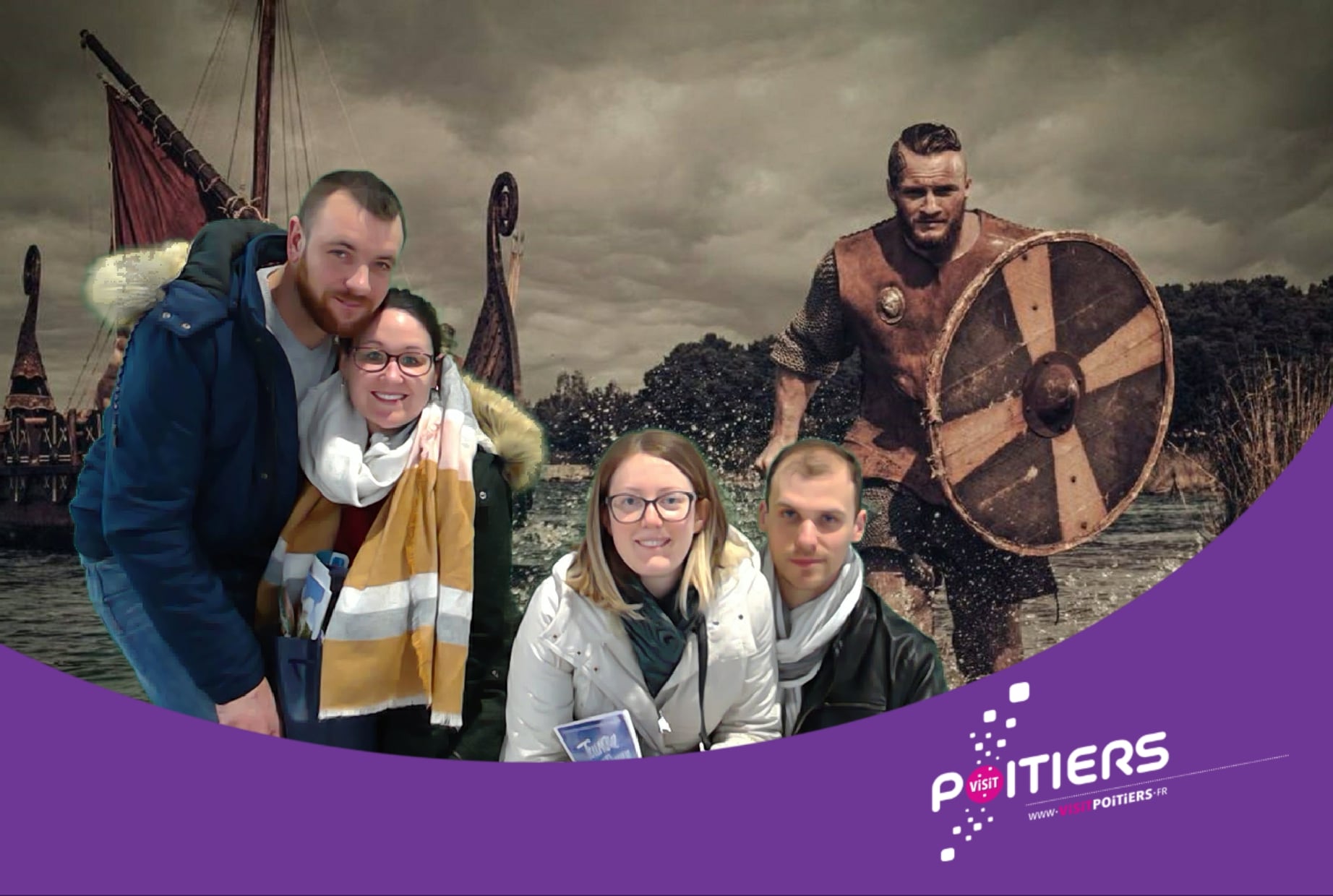 Selfie personnalisé vikings avec borne photo et animation fond vert au salon Proxi’Loisirs 2020 dédié au tourisme et loisirs au Parc des expositions de Poitiers